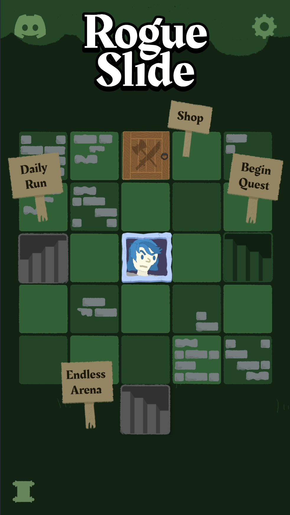 RogueSlide main menu showing game modes